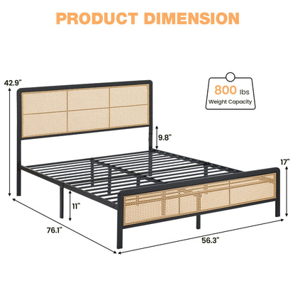 GAOMON Modern Queen Bed Frame with LED Light Headboard,Rattan Platform Bed Frame with Heavy Steel Strip Support,No Box Spring Needed,Noise Free - WoodArtSupply