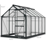 Outsunny 6' x 10' x 6.5' Polycarbonate Greenhouse, Heavy Duty Outdoor Aluminum Walk-in Green House Kit with Rain Gutter, Vent and Door for Backyard Garden, Gray Outsunny