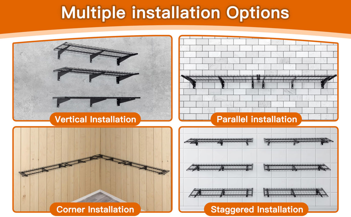 WAREYEASY 3 Tier 1.3x4ft Garage Shelving Wall Mounted,Loads 900 lbs Heavy Duty Garage Wall Shelving,15.6-inch-by-48-inch Metal Wall Shelf,Sturdy Shelf for Wall Storage,Black WAREYEASY