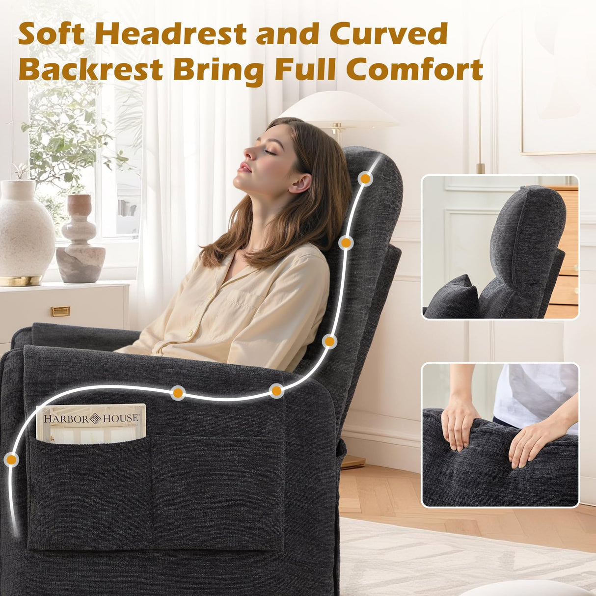 Korser Power Recliner Chair, Small Recliners for Small Spaces, Electric Recliner Chairs for Adults with Memory Function, Reclining Chair with Remote, Pillow and Side Pockets, Living Room, Chenille Korser