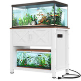 DWVO 40-50 Gallon Aquarium Stand with Power Outlets, Cabinet for Fish Tank Accessories Storage - Heavy Duty Metal Fish Tank Stand Suitable for Turtle Tank, Reptile Terrarium, 660LBS Capacity, White DWVO