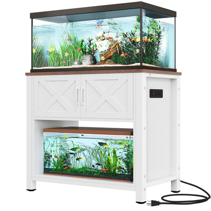 DWVO 40-50 Gallon Aquarium Stand with Power Outlets, Cabinet for Fish Tank Accessories Storage - Heavy Duty Metal Fish Tank Stand Suitable for Turtle Tank, Reptile Terrarium, 660LBS Capacity, White