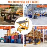 1100lbs Hydraulic Lift Table Cart, 34" Lifting Height, Manual Single Scissor Lift Table with 4 Wheels and Non-Slip Pad, Hydraulic Scissor Cart for Material Handling, Yellow EliteEdge