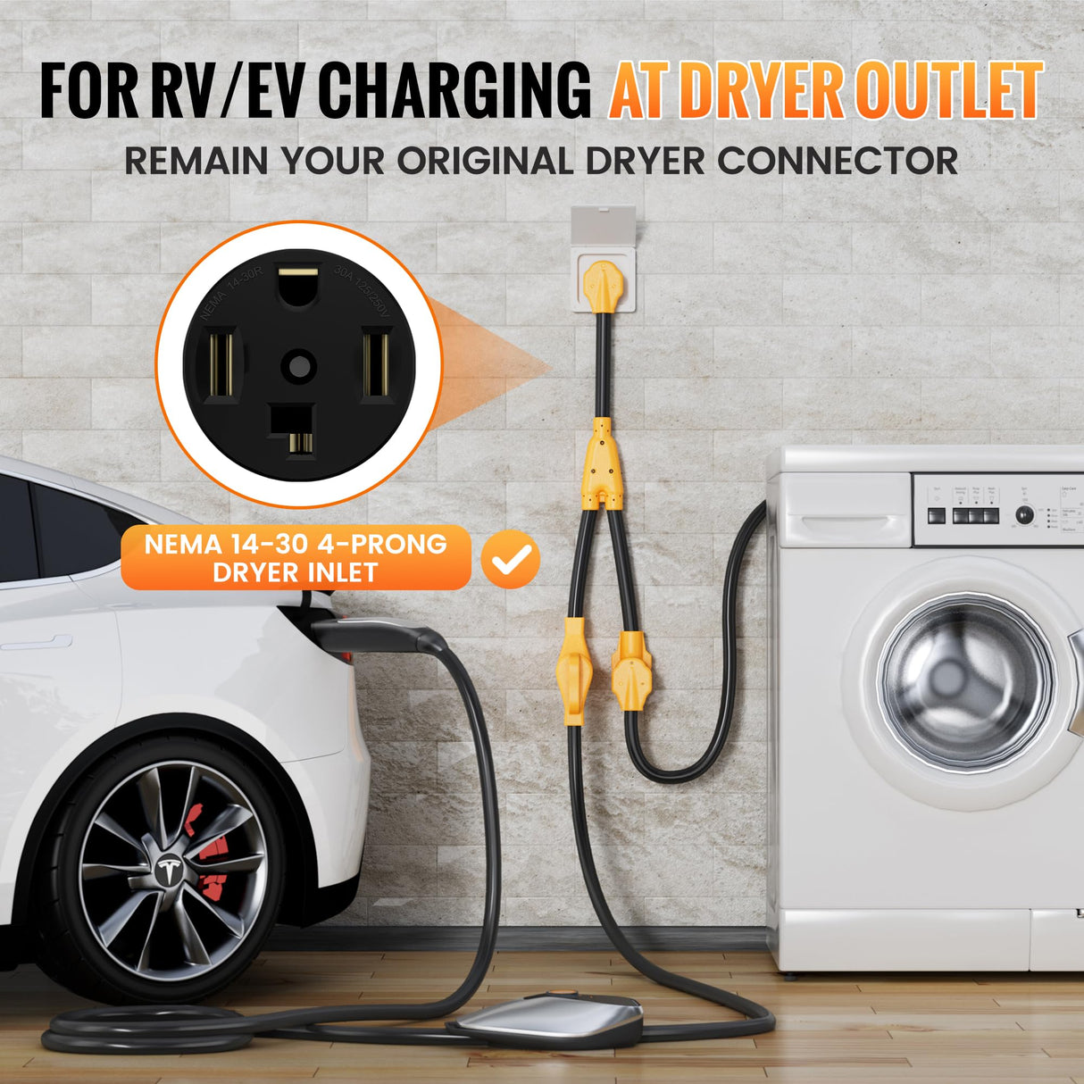 MECMO 30 Amp Dryer Y Splitter to RV/EV, NEMA 14-30P to 14-50R / 14-30R Splitter Power Cord Adapter, Dryer 4-Prong 30 AMP Y Adapter Cable for EV RV Car Charging at Dryer Outlet 250V, STW 10 AWG, 2ft MECMO