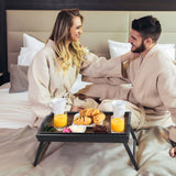 2 Pack Bed Tray Table Breakfast Trays Serving Tray Bamboo Bed Laptap Floding Legs with Handles and Phone Holders JMLHMXC