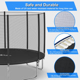YSSOA 12FT Trampoline for Kids and Adults - Recreational Trampolines with Safety Enclosure, Wind Stakes, 400LBS Weight Capacity, Black Outside Net YSSOA