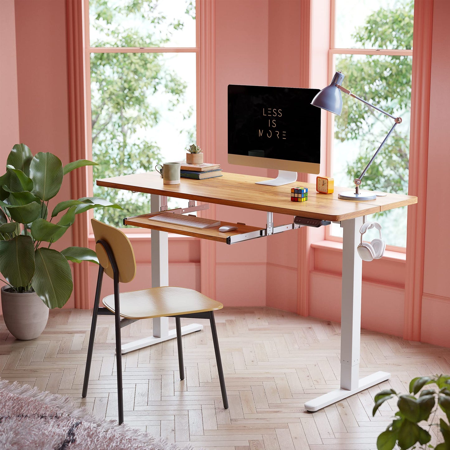 FEZIBO Standing Desk with Keyboard Tray, 55 × 24 Inches Electric Height Adjustable Desk, Sit Stand Up Desk, Computer Office Desk, Light Rustic - WoodArtSupply