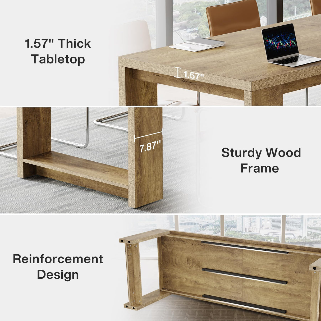 Tribesigns 7 ft Conference Table for 6 to 8 People, Modern Rectangle Meeting Room Desk for Boardroom, Home Office, Oak Tribesigns