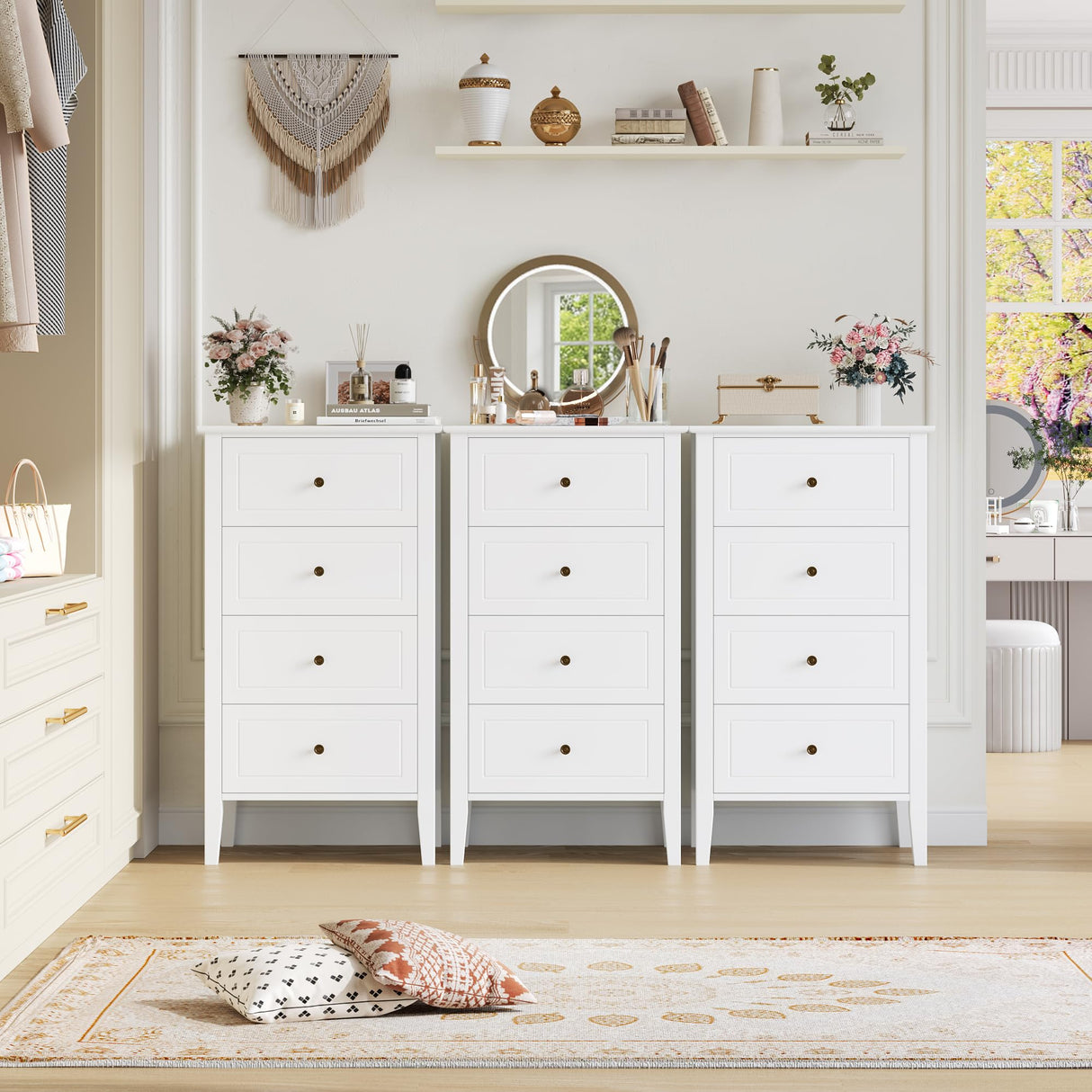 TTVIEW 4 Drawer Dresser, White Dresser Antique Chest of Drawers with Solid Frame, Tall Wood Storage Chest Cabinet for Living Room, Bathroom, Entryway, White TTVIEW