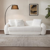 SICOTAS 90.6" Curved Convertible Sofa Couch Bed for Living Room Futon Cloud Boneless Sleeper Sofa Pull Out Floor Couch with Deep Seat Modern 3 Seater Foam Bed No Assembly for Bedroom Apartment, White SICOTAS