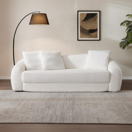 SICOTAS 90.6" Curved Convertible Sofa Couch Bed for Living Room Futon Cloud Boneless Sleeper Sofa Pull Out Floor Couch with Deep Seat Modern 3 Seater Foam Bed No Assembly for Bedroom Apartment, White SICOTAS