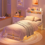 Weehom Twin Bed Frames for Kids, Twin Size Bed with 2 Tiers Wood Shelves Headboard No Box Spring Needed Easy Assembly Heavy Duty Metal Plaform, White Weehom