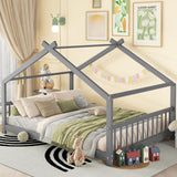 Bellemave Full-Size Montessori Floor Bed Frame with Playhouse Design in Grey Bellemave