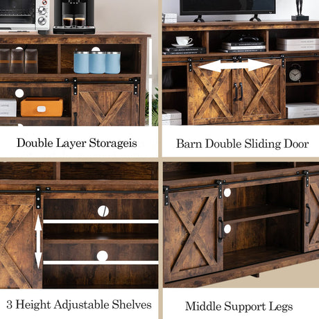 Vinctik 6&Fox 57In Wooden Farmhouse Entertainment Center for 60/65 inch TV,Double Layer Storage Farmhouse TV Stand,Double-Row Sockets with Wood Sliding Barn Door TV Stand,Adjustable Storage Shelf Vinctik 6&Fox