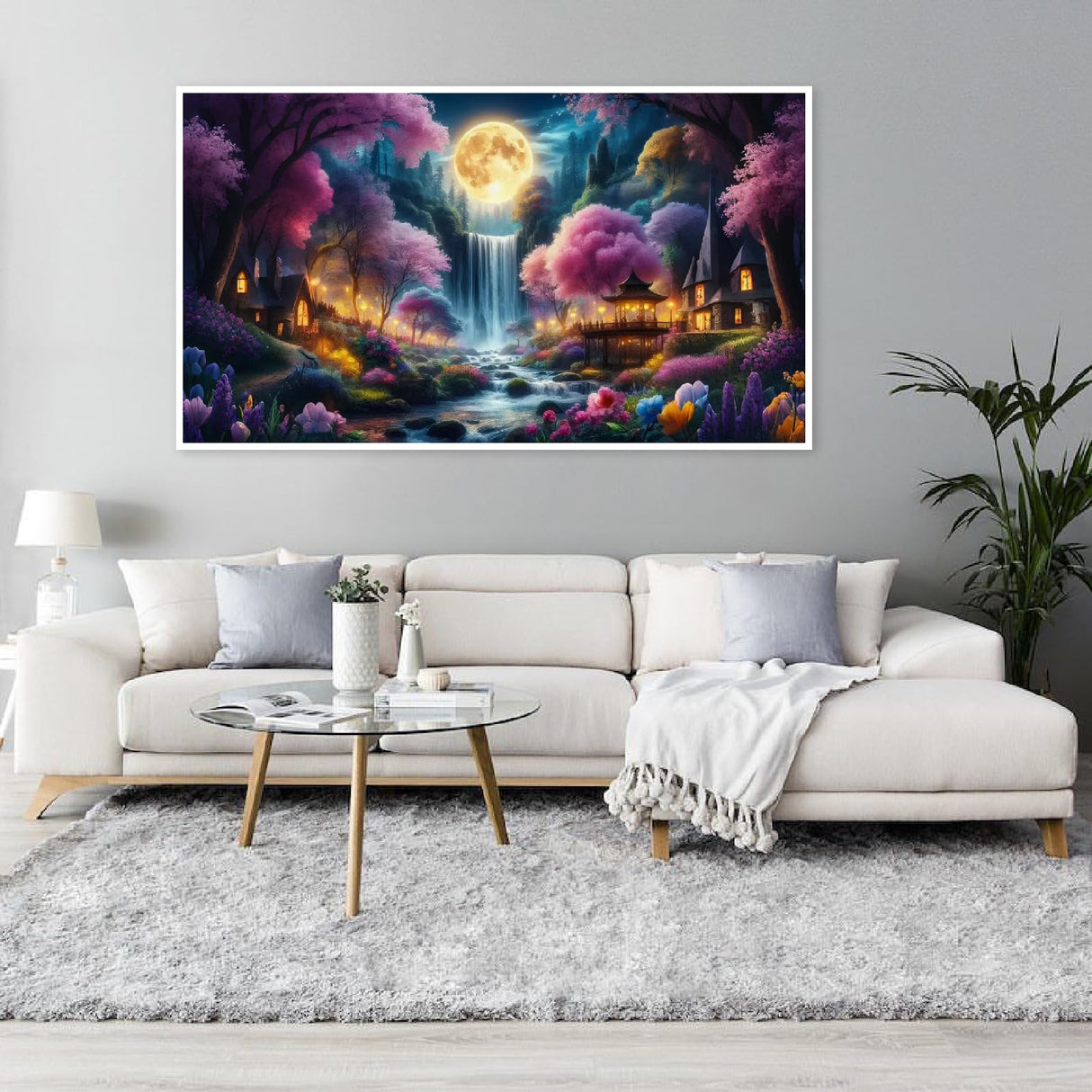 5D Large Diamond Painting,Fantasy Large Diamond Art Kits for Adults,DIY Full Drill Crystal Rhinestone Arts and Crafts,Waterfall mountain Art Painting with Diamond Home Wall Decor 27.5 X 15.7inch pchmcu