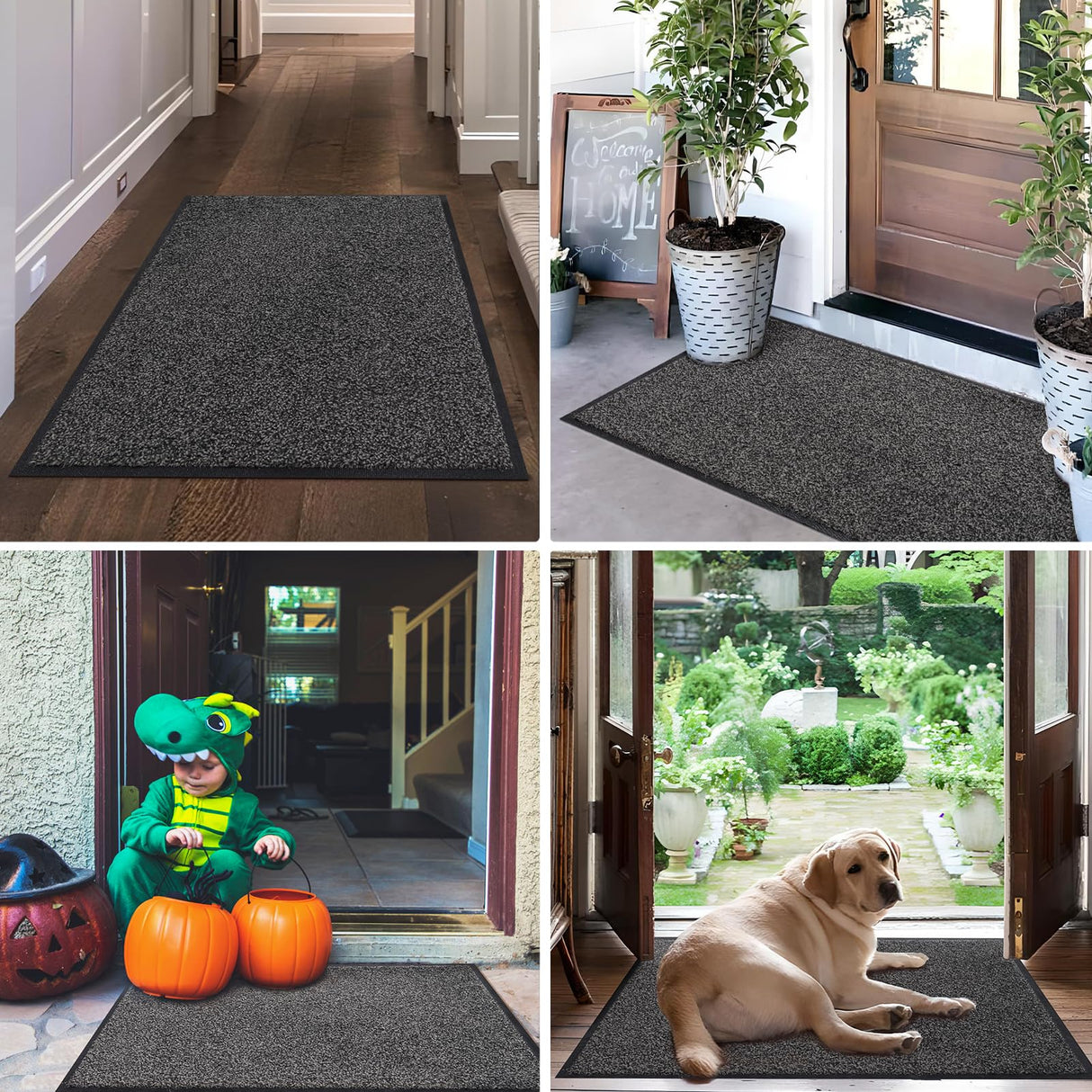 Mibao Front Door Mat, Dirt Trapper Welcome Mat for Outdoor Indoor, Non-Slip Waterproof Doormat, Durable Machine Washable Low Profile Entry Rug for Back Door Outside Patio Porch, 30" x 18", Grey Mibao