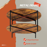 WLIVE Round Coffee Table, Rustic 2-Tier Circle Coffee Table with Open Storage Shelf, Industrial 32.6" Wood Round Center Table for Living Room, Bedroom, Home Office, Rustic Brown WLIVE