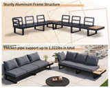 PaPaJet Aluminum Patio Conversation Set with Adjustable Backrest, 6 Piece Modern Outdoor Furniture Set with Wood Side Table for Backyard Poolside Porch, Gray PaPaJet