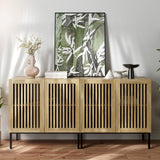 Qufusaty Storage Cabinet, 63" Farmhouse Buffet with Metal Base and Adjustable Shelves, Sideboard Coffee Bar with 4 Doors for Kitchen, Dining Room, Living Room, Oak Qufusaty