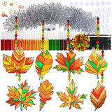 Winlyn 24 Sets Fall Leaf Suncatchers Ornaments DIY Window Paint Art Fall Craft Kits Maple Leaf Sun Catchers Painting Kits for Kids Classroom Activities Art Project Thanksgiving Autumn Party Decoration Winlyn