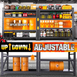 LLIIFFEE 70''W Garage Shelving Heavy Duty, Metal Garage Shelves, 7000LBS Storage Shelves 4 Tier Adjustable Steel Shelving Units, Wide Industrial Shelving Storage Rack for Warehouse, Basement,Black LLIIFFEE