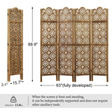 Svimi 5.75Ft Room Divider Wood Carved Wall Divider Indoor Folding Portable Partition Screen for Home Office Garden Terrace - 4 Panel (Antique Brown) Svimi