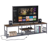 VECELO TV Stand with Power Outlets for Televisions up to 80 Inch,70" Media Entertainment Center with Charging Station 3-Tier Open Storage Shelves with Metal Frame for Living Room/Bedroom，Brown VECELO