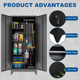RGGCABINET Metal Storage Cabinet, Black Broom Storage Cabinets with Doors and Shelves, Tall Garage Tool Cabinet, Lockable Cleaning Closet Storage Cabinet for Home, Office, Laundry Room, Warehouses RGGCABINET