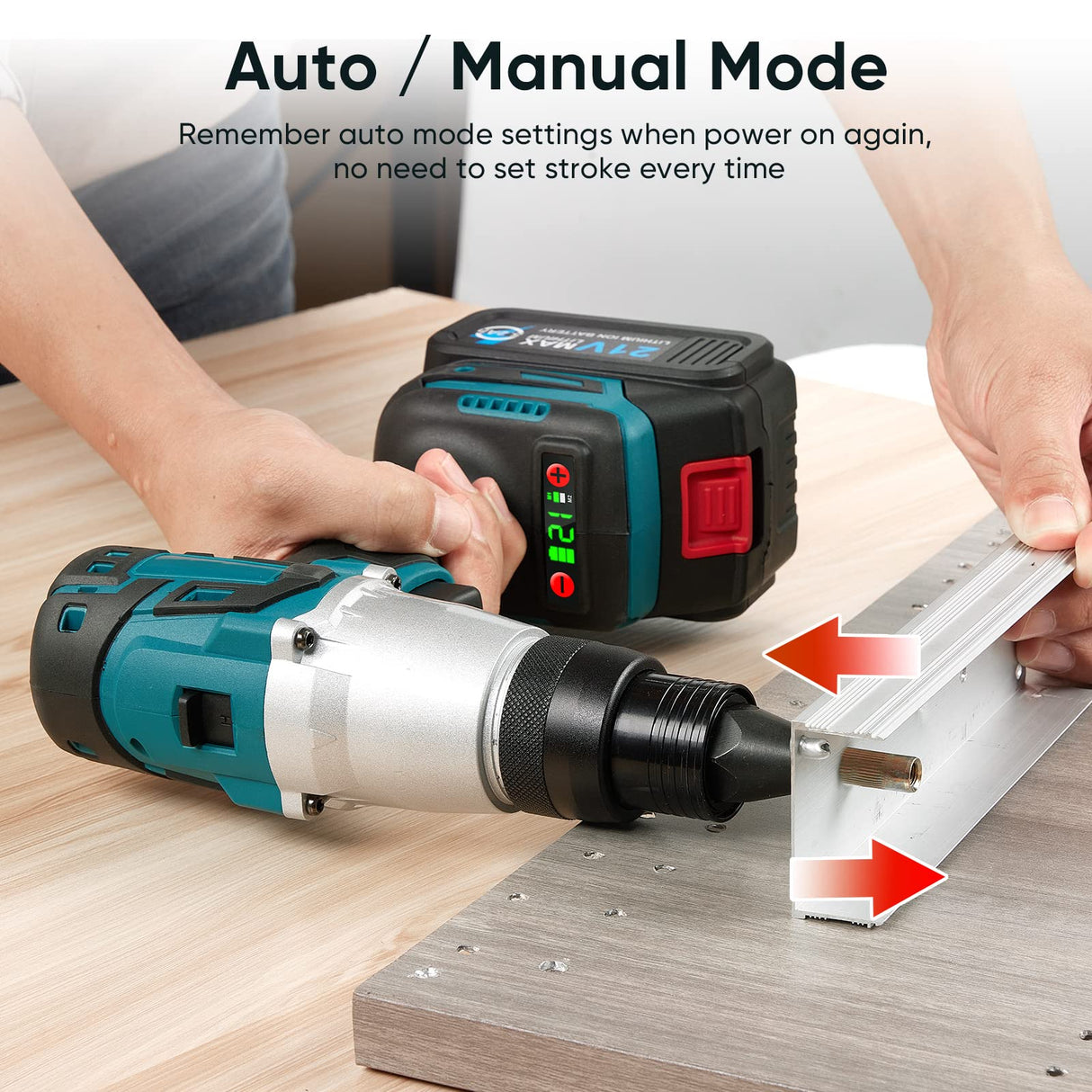2-IN-1 Cordless Rivet Nut Gun Set (10-24 & 1/4 & 5/16 & 3/8), Portable Battery Powered Pop Rivet Insert Installation Tool Automatic Manual Range Memory Mode Electric Assembly Nutsert Gun 4pcs Adapter WonVon