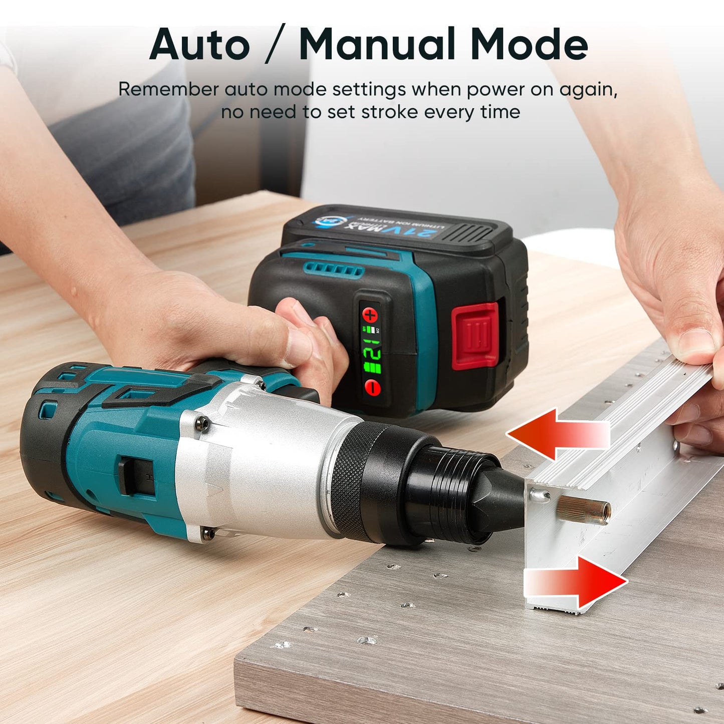 2-IN-1 Cordless Rivet Nut Gun Set (10-24 & 1/4 & 5/16 & 3/8), Portable Battery Powered Pop Rivet Insert Installation Tool Automatic Manual Range Memory Mode Electric Assembly Nutsert Gun 4pcs - WoodArtSupply