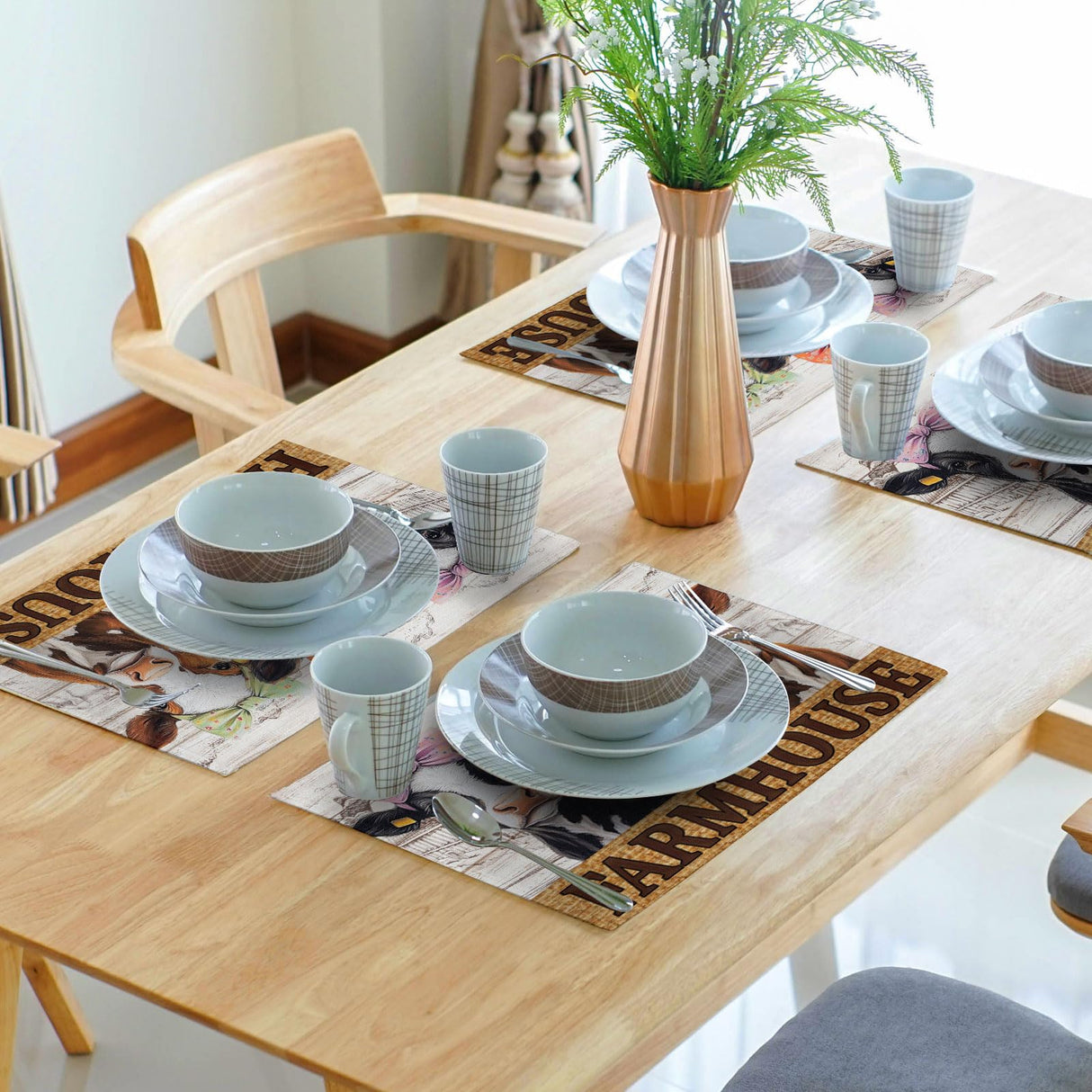 Cute Cow Farmhouse Placemats 4pcs, Farm Animal Tabletop Mat Rustic Style Non-Slip Washable Place Mats 12 x 18 Inch for Holiday Kitchen Dining Decor Imiss
