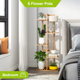 BMOSU Bamboo Plant Stand For Indoor Outdoor Plants Corner Plant Shelf Flower Stands Tall Plant Shelf 6 Potted Holder Shelf Plant Rack Potted Plant Holder Display Rack For Balcony Bedroom Living BMOSU