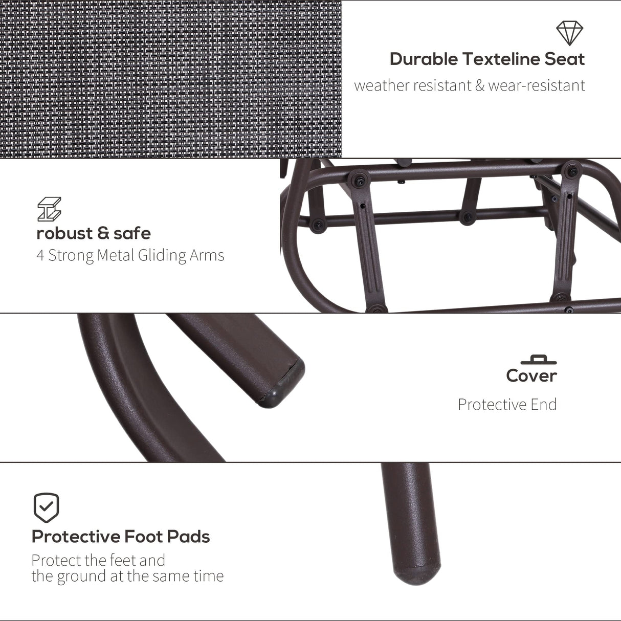 Outsunny Outdoor Glider Chairs with Coffee Table, Patio 2-Seat Rocking Chair Swing Loveseat with Breathable Sling for Backyard, Garden, and Porch, Gray Outsunny