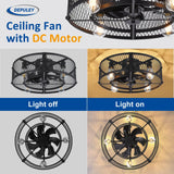 Depuley Flush Mount Ceiling Fan: 20" Caged Ceiling Fans with Lights and Remote App Control for Kitchen Bedroom Farmhouse - Rustic Low Profile Ceiling Fandelier Lights Reversible 6 Speed Timer Black Depuley