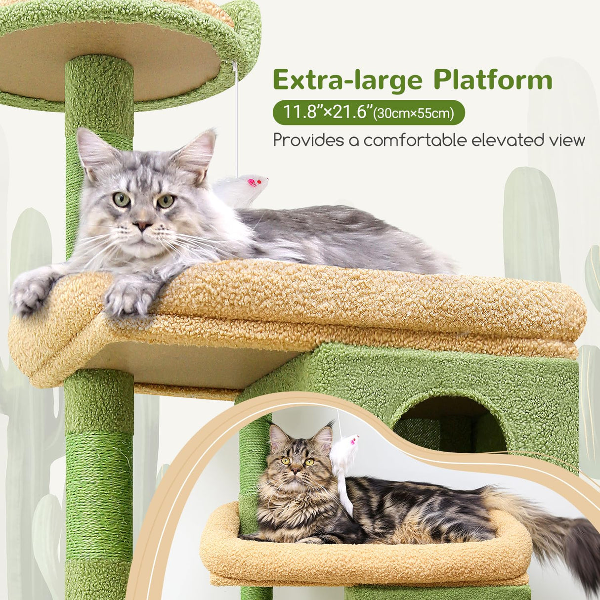 Globlazer S72 Heavy Duty Cactus Cat Tree for Large Cats, Sturdy 72in Maine Coon Cat Tree for Large Cats 20 lbs+ Cactus Cat Tower for Adult Biggest Cats with 6 Scratching Posts, Hammock Globlazer
