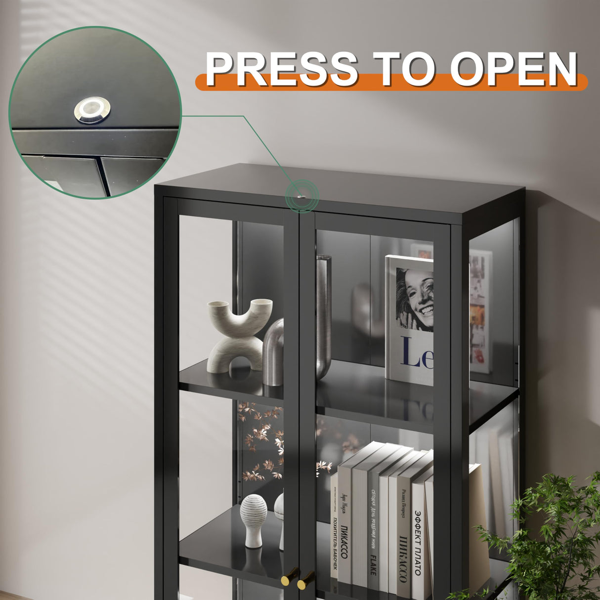 TIMELESS PIECES 66" H Glass Display Cabinet 4-Tier,Lighted Display case,Curio Cabinet with Glass Doors and Adjustable Shelves,Display Shelf for Collectibles,Living Room TIMELESS PIECES