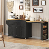 80"-48" Extendable Kitchen Island with Extended Dining Table and Power Outlet,Large Mobile Kitchen Storage Islands with 2 Storage Drawers,Rolling Islands Cart with 3 Extra Rows Open Shelves(Black) chartustriable