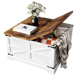 MXV Farmhouse Coffee Table with Storage, Square Coffee Tables for Living Room, Rustic Wood Center Table with Hinged Lifting Tabletop for Home, White MXV