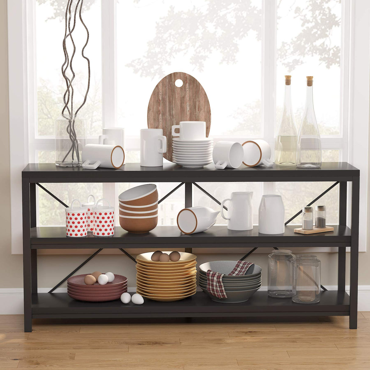 Tribesigns Sofa Table, 3 Tiers TV Console TV Stand Long Sofa Table with Storage Shelves for Hallyway, Living Room, 55 Inch Tribesigns