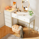 SUPERJARE 39.4" White and Gold Desk with 2 Drawers, Modern Makeup Vanity Desk, Small Computer Desk Home Office Desk for Writing Study Bedroom SUPERJARE