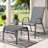 ONBRILL Outdoor Ottoman Set of 2, All Weather Outdoor Foot Stool with Supportive Textliene and Metal Frame, Stackable Oversized Outdoor Foot Rest for Furniture Patio Garden Pool, Grey ONBRILL