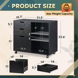 DEVAISE 3-Drawer Wood File Cabinet, Mobile Lateral Filing Cabinet, Printer Stand with Open Storage Shelves for Home Office, Black DEVAISE