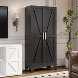 61" Tall Metal Storage Cabinet with 2 Doors and 3 Adjustable Shelves, 4-Tier Kitchen Pantry Storage Cabinet for Kitchen, Living Room, Dining Room and Office, Black LCAOPC