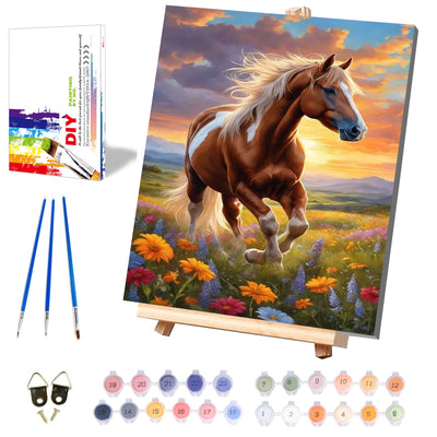 Horse Paint by Numbers for Adults with Framed Canvas-with Wooden Easel,Paint by Number on Canvas Animals,DIY Acrylic Oil Painting Kits with Brushes Nice Gift Box for Home Wall Decor(12x16inch)