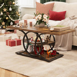 GiftGo Rustic Coffee Table with Storage Industrial 3 Tier Center Living Room Table Farmhouse Wooden Rectangle Cocktail Tea Table for Office Bedroom Elegant Full Moon Round Metal Frame (Brown, L-47) GiftGo