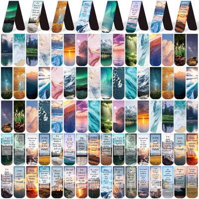 100 Pack Bible Magnetic Bookmarks Christian Scenery Magnet Bookmark Clips for Women Men Book Lovers Bible Page Markers for Teachers Students Reading School Office Home, Printing on 2 Side