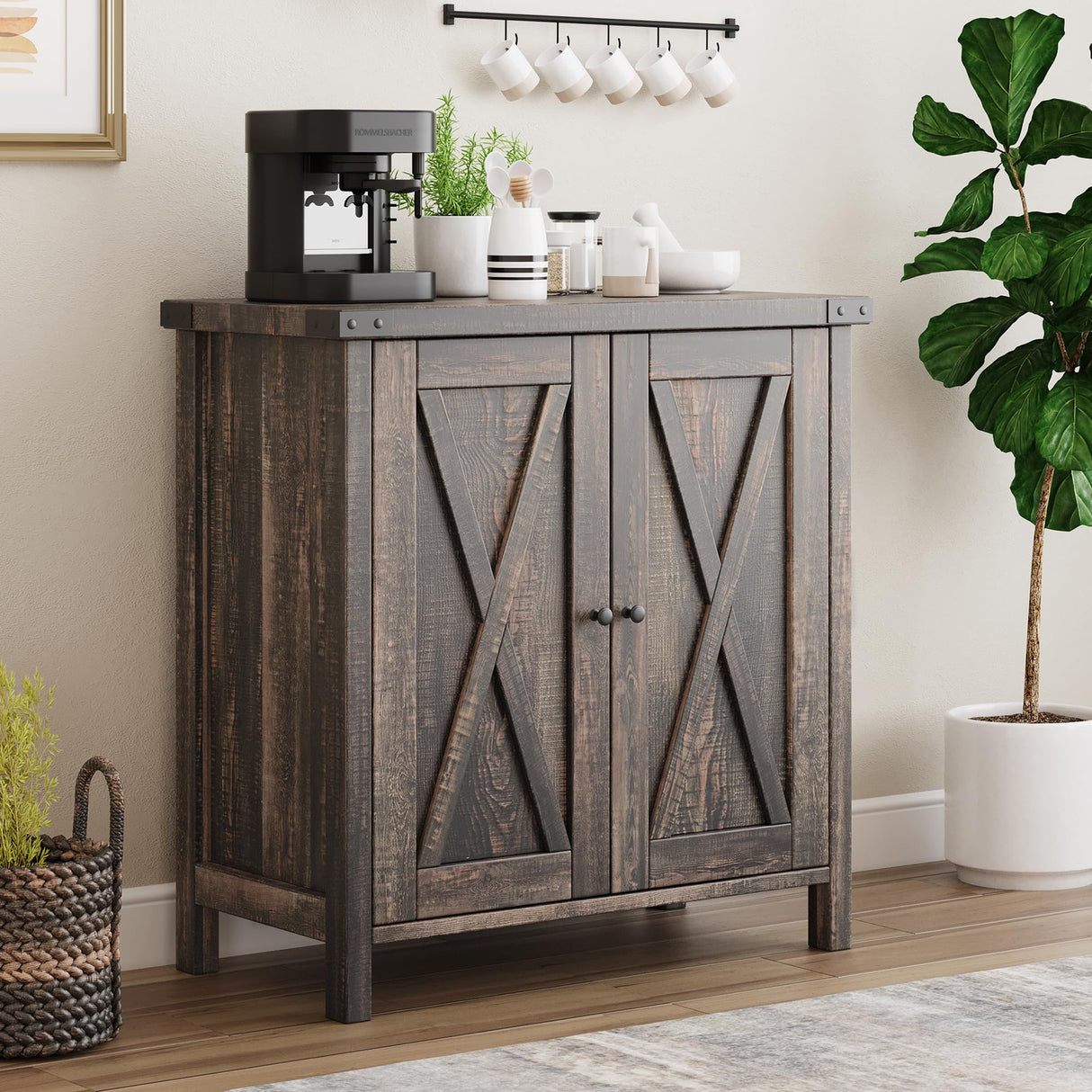 IDEALHOUSE Buffet Cabinet Farmhouse Storage Cabinet with Doors and Shelves, Buffets and Sideboards Entryway Cabinet with Storage Accent Console Cabinet for Living Room, Dining Room (Rustic Oak) IDEALHOUSE