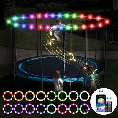 SUVEUS Trampoline Lights, Waterproof LED Lights for 16Ft 15Ft 14Ft 12Ft 10Ft Trampoline, 16 Colors Change with Remote and App Control, Sync up to Music, Super Bright for Kids to Play at Night