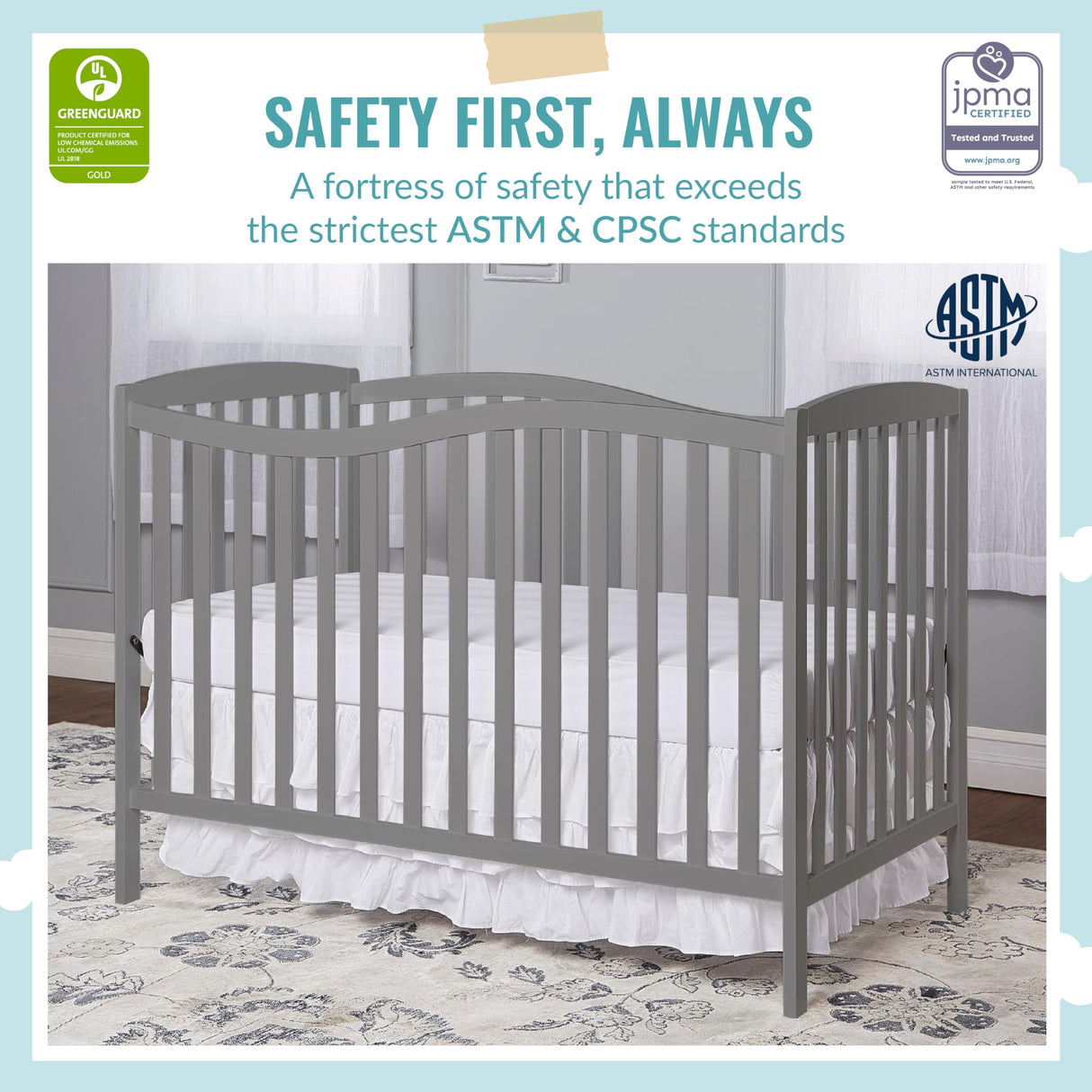 Dream On Me Chelsea 5-in-1 Convertible Crib, Steel Grey Dream On Me