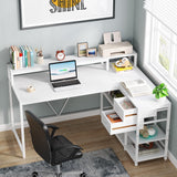 Tribesigns 55-Inch Modern White Reversible L-Shaped Desk with Storage Shelves and Drawers Tribesigns